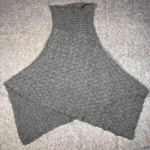 Iperico Italy Mohair Wool Blend Basketweave Knit Turtleneck Poncho Grey Chunky